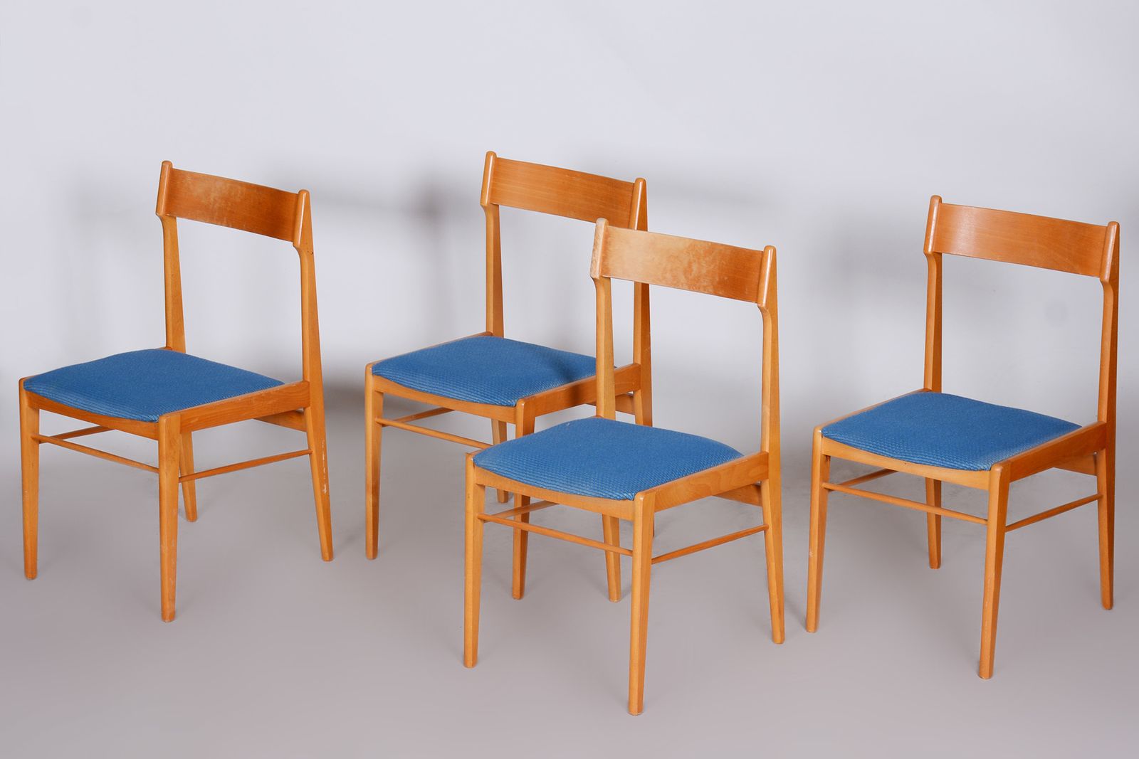 Blue And Brown Dining Chairs 4 Pcs, Well Preserved Original Condition, 1950s
