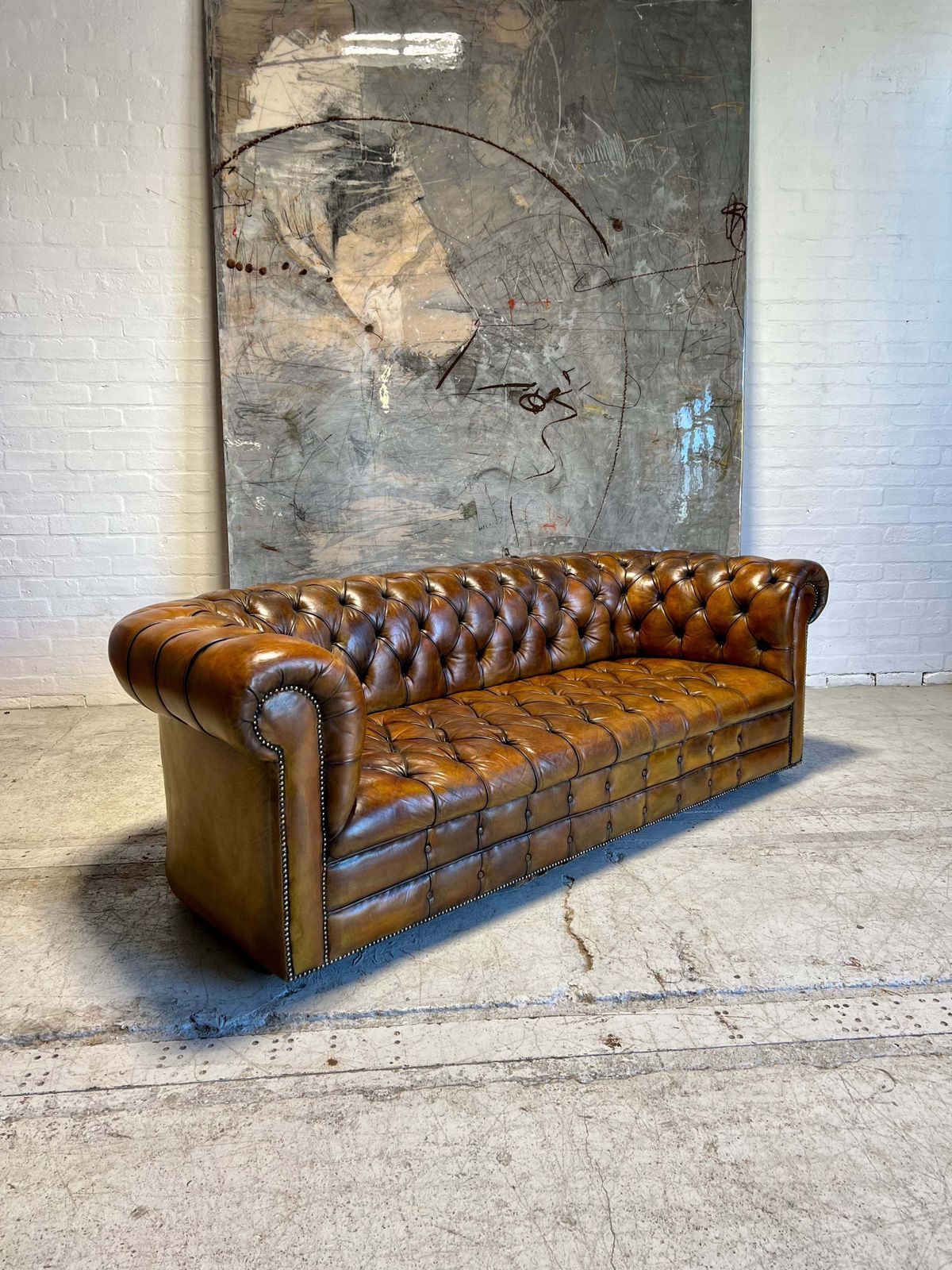 An Exceptional Midc Vintage Hand Dyed Leather Chesterfield Sofa photo furniture