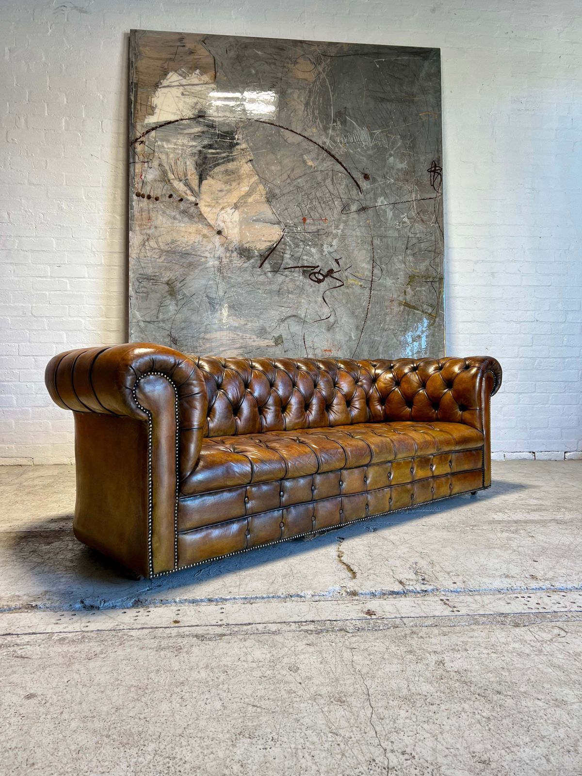 An Exceptional Midc Vintage Hand Dyed Leather Chesterfield Sofa photo Furniture
