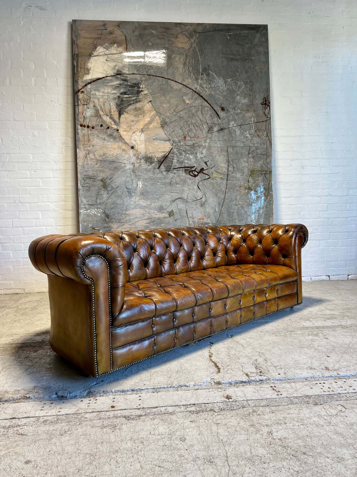 An Exceptional Midc Vintage Hand Dyed Leather Chesterfield Sofa photo vinterior