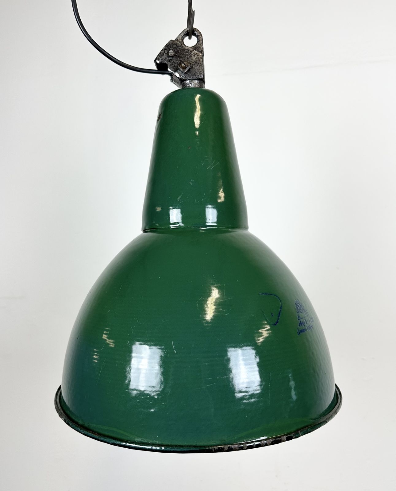 photo for sale Industrial Green Enamel Factory Lamp With Cast Iron Top, 1960s