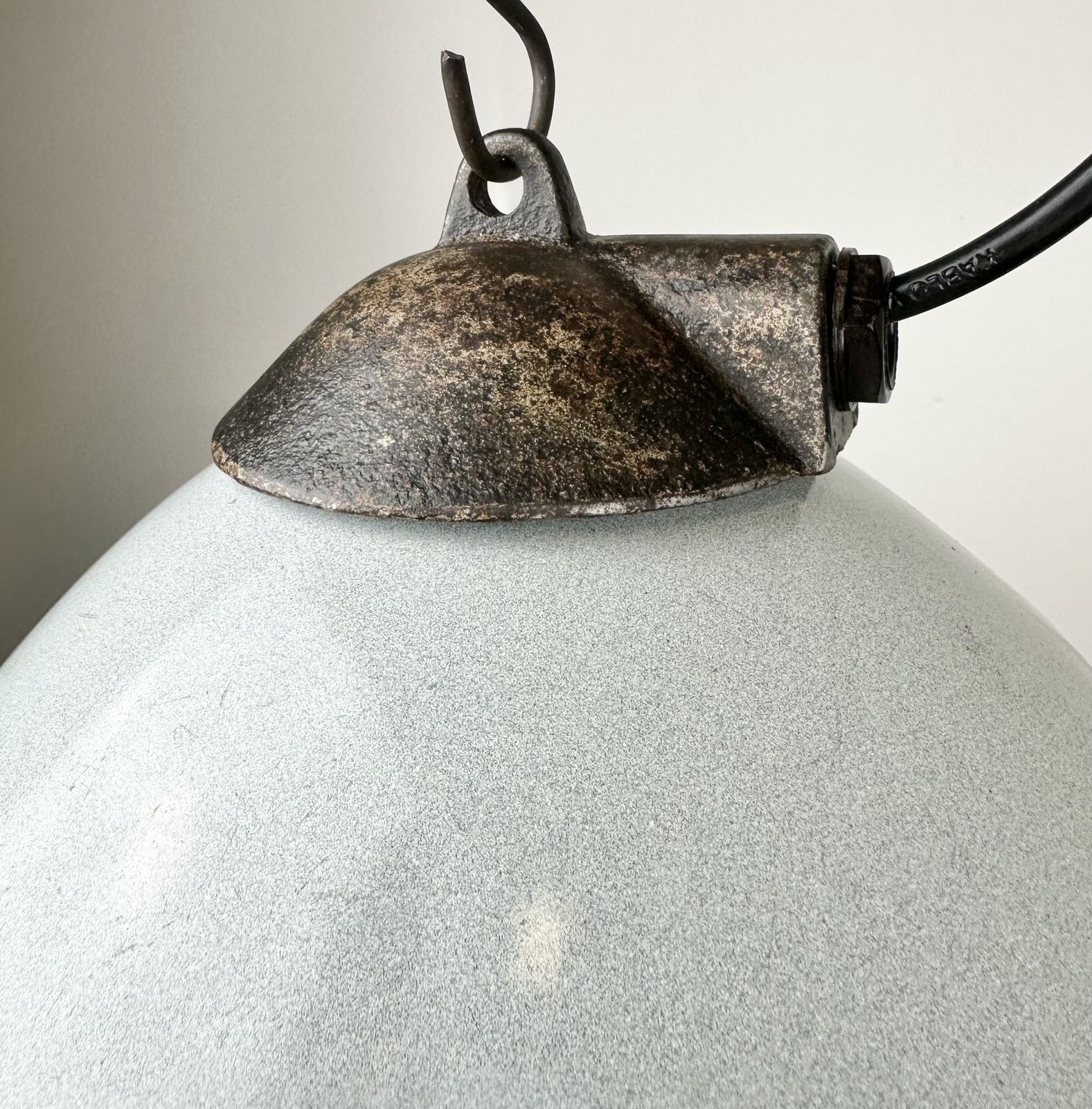 Industrial Grey Enamel Factory Lamp With Cast Iron Top, 1960s, 3x photo 199.0