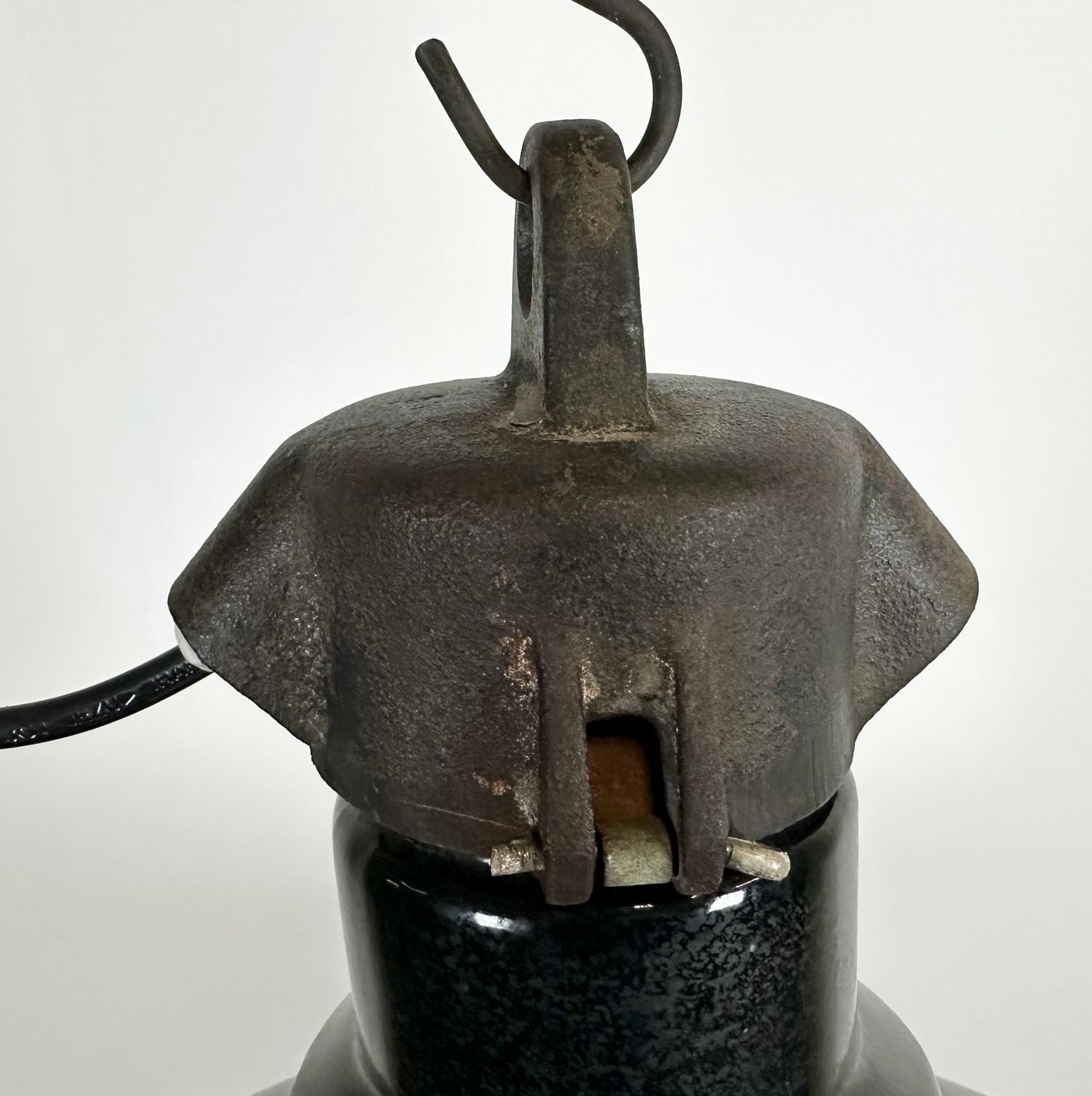 Industrial Midcentury Black Enamel Factory Lamp, 1950s, 2x photo vintage