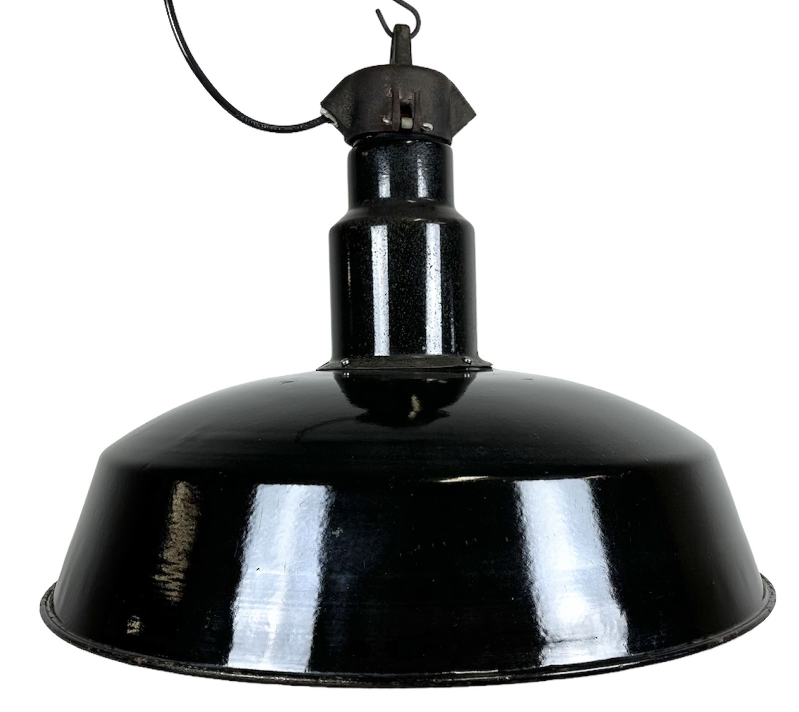 Industrial Midcentury Black Enamel Factory Lamp, 1950s, 2x