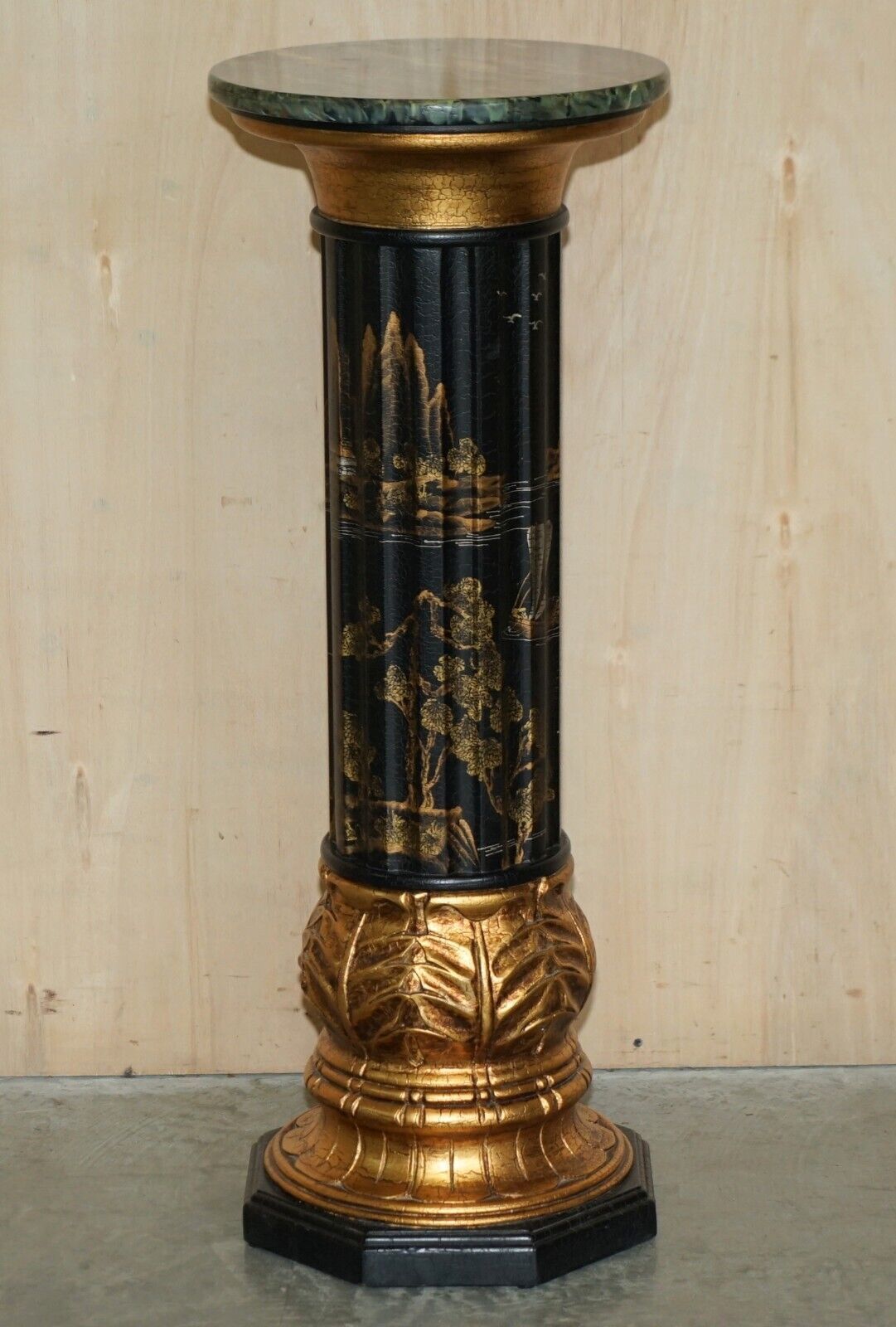 Pair Of Neoclassical Style Chinese Chinoiserie Lacquered Torcheres Columns photo vintage