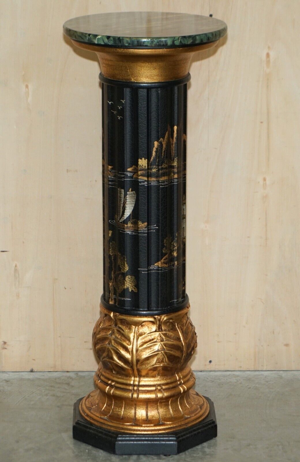 photo furniture Pair Of Neoclassical Style Chinese Chinoiserie Lacquered Torcheres Columns