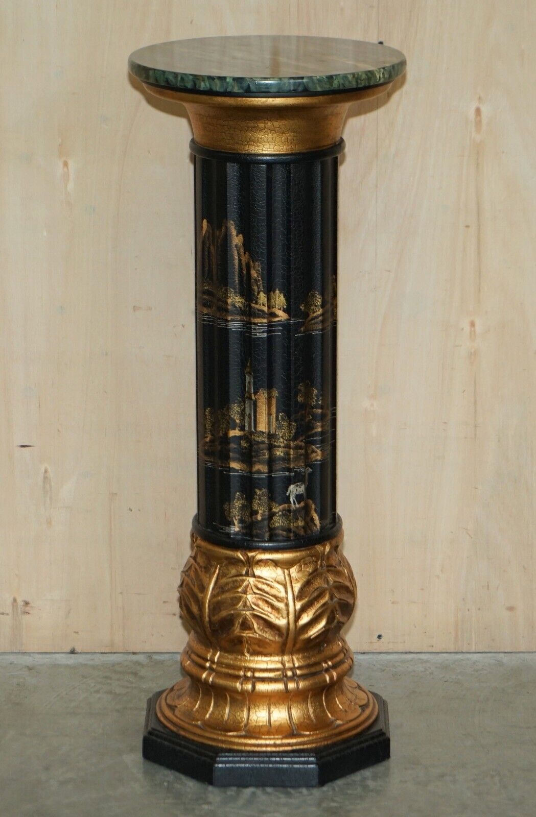 photo for sale Pair Of Neoclassical Style Chinese Chinoiserie Lacquered Torcheres Columns