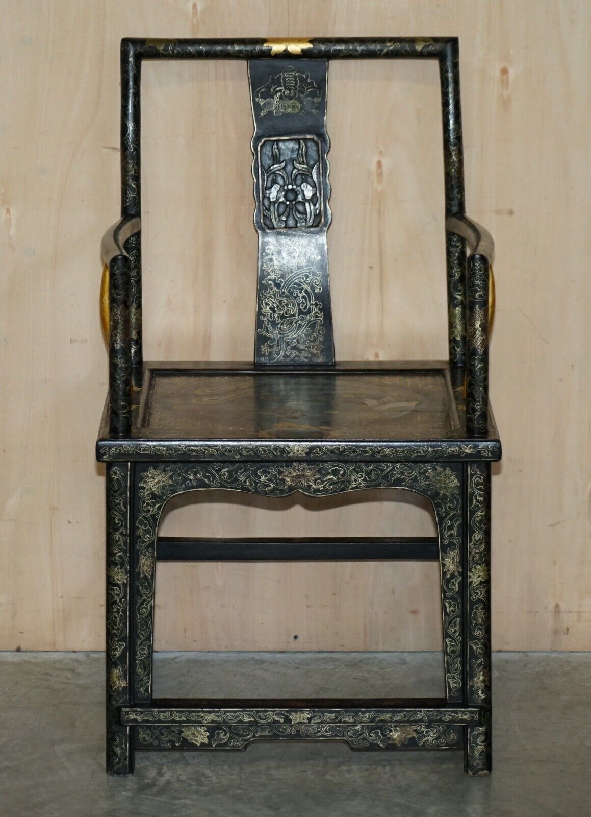 Chinese Antique Export Circa 1900 Lacquered & Painted Ming Style Armchair photo furniture