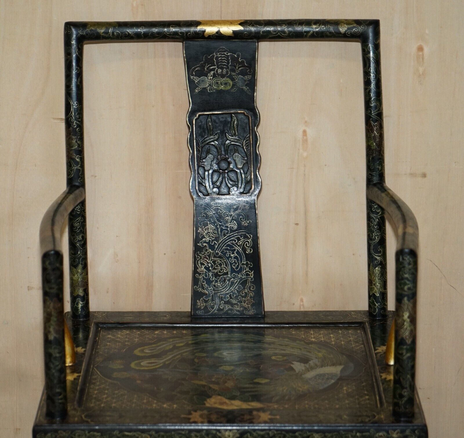 Chinese Antique Export Circa 1900 Lacquered & Painted Ming Style Armchair photo for sale