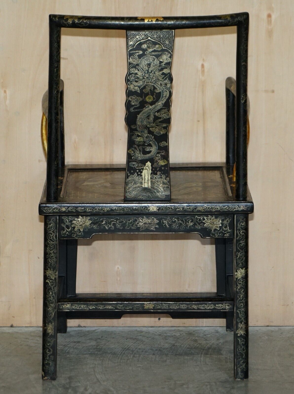 Furniture Chinese Antique Export Circa 1900 Lacquered & Painted Ming Style Armchair photo