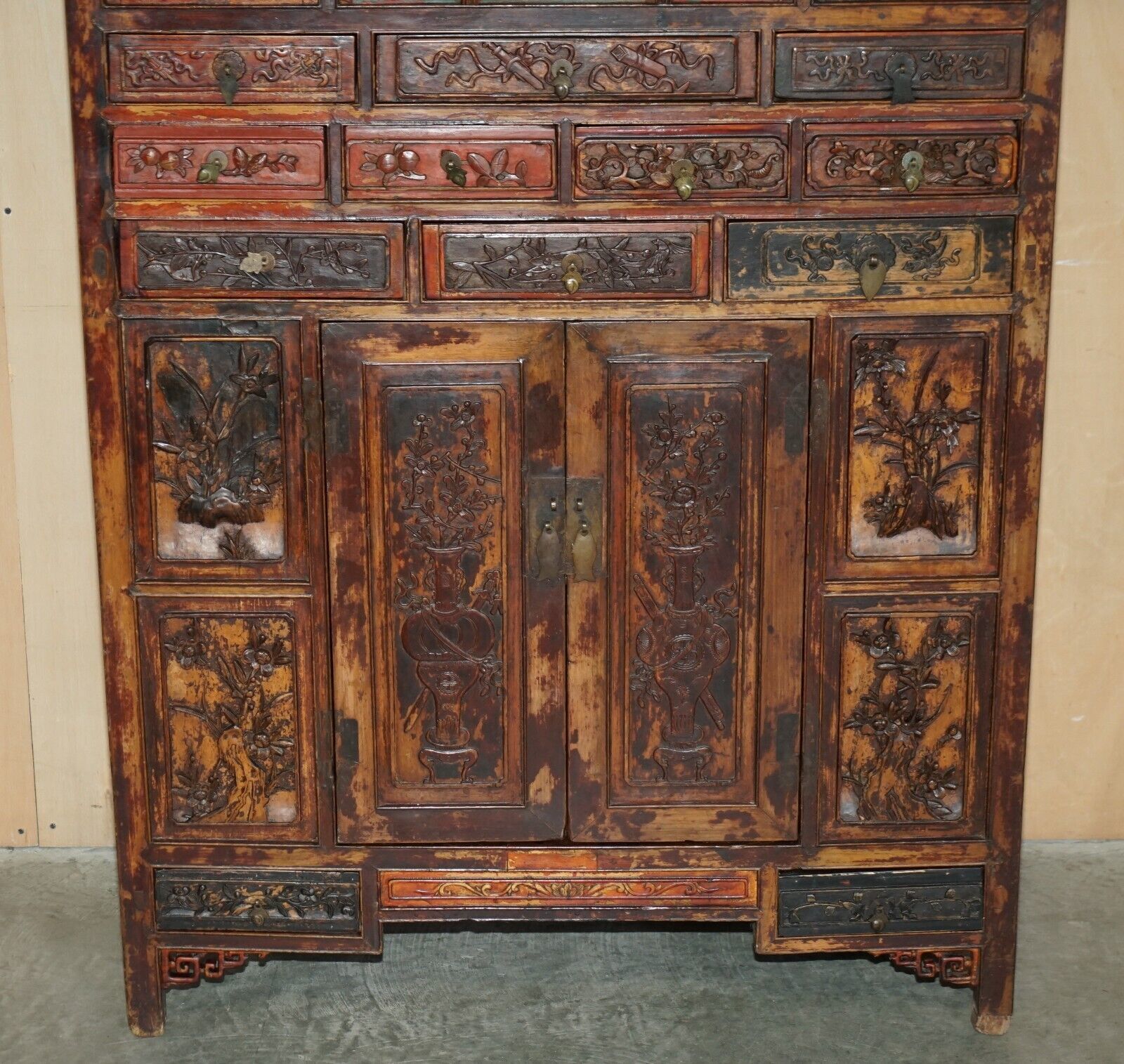 Antique Circa 1860 Chinese Hand Painted Wedding Cabinet Housekeepers Cupboard photo Furniture