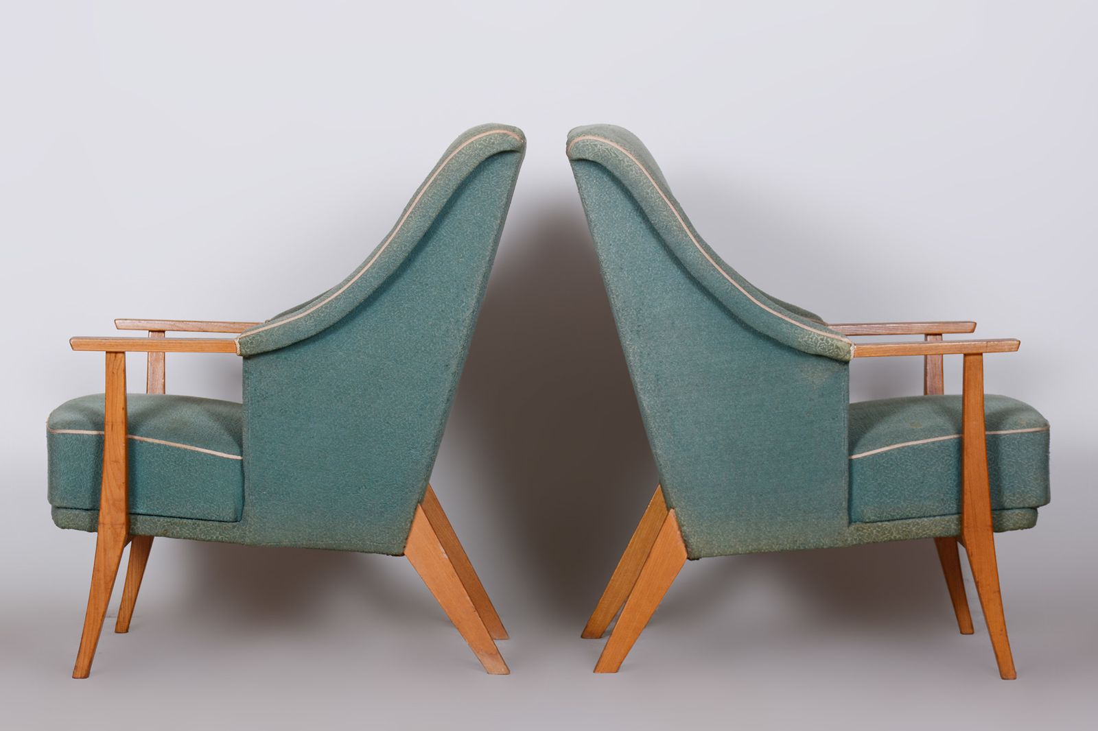 Furniture Pair Of Unique Green Beech Artdeco Armchairs Made In 1940s, Denmark photo