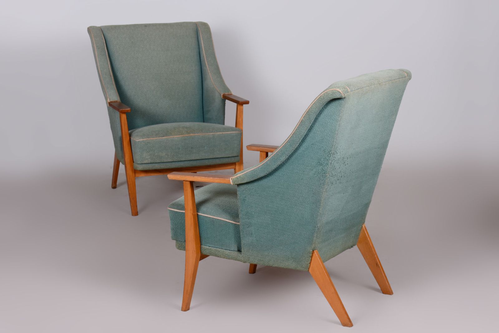 photo buy Pair Of Unique Green Beech Artdeco Armchairs Made In 1940s, Denmark