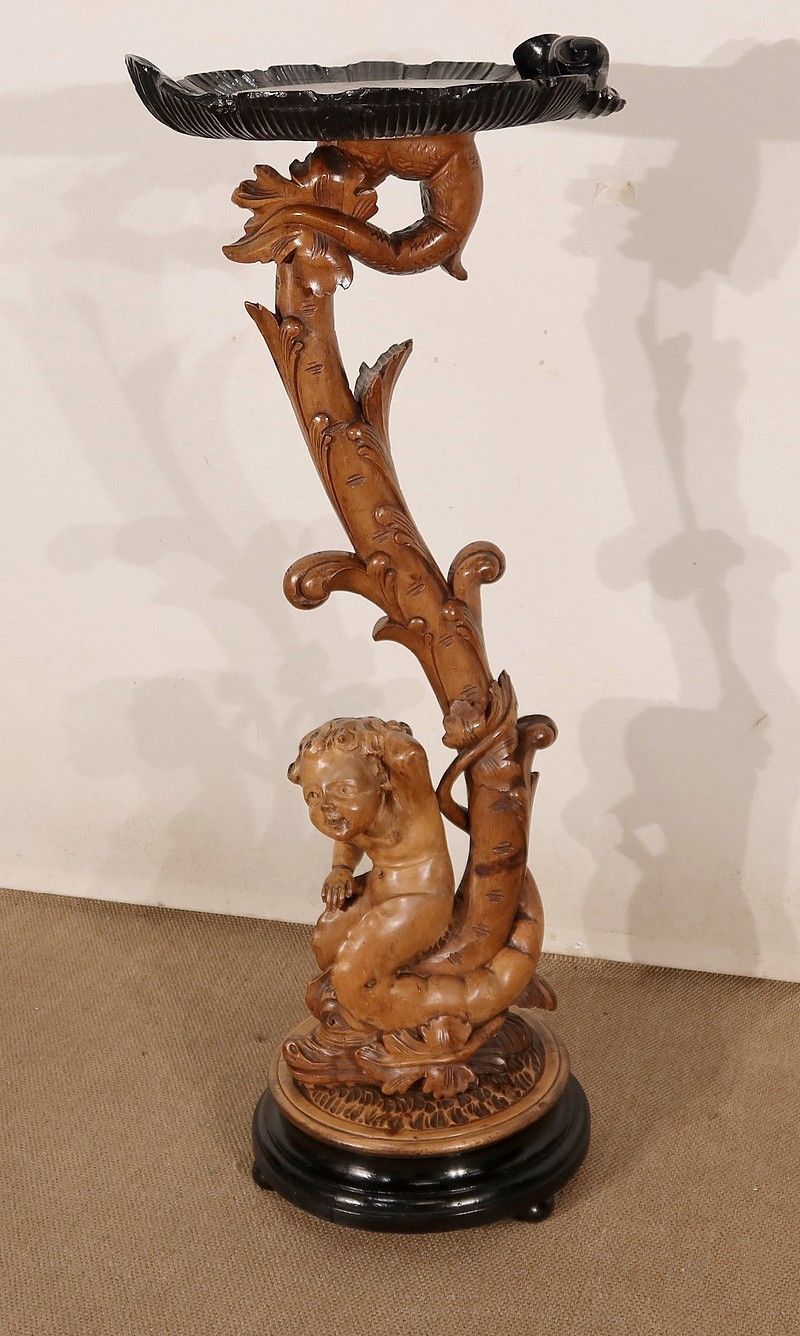 "Eros Riding A Dolphin" Harness In Natural Wood And Blackened Wood, Napoleon III Style, 19th Century photo for sale
