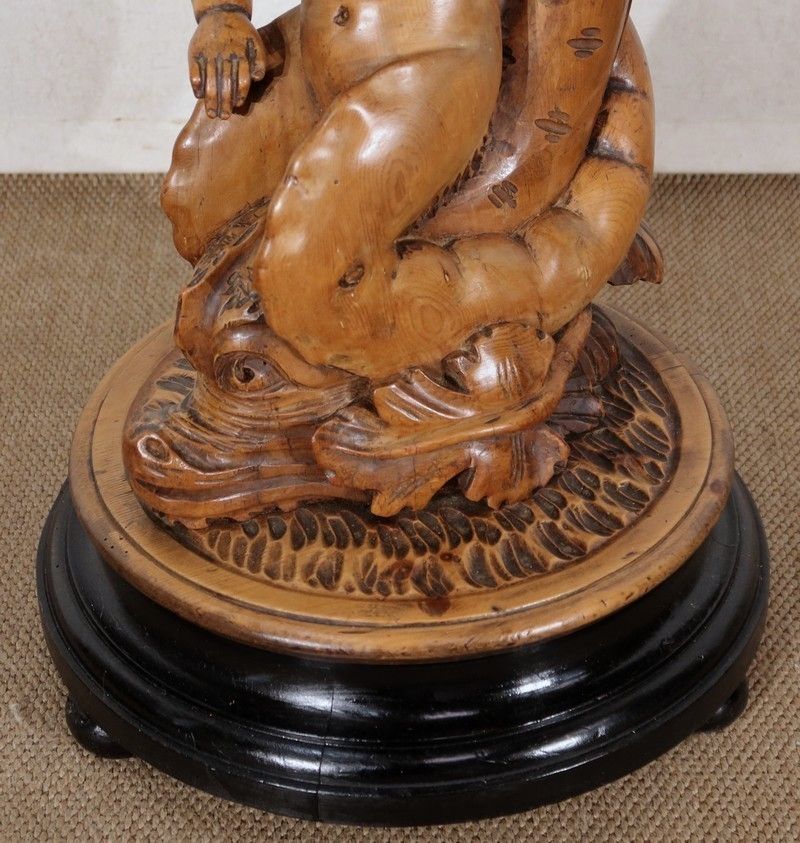 Furniture "Eros Riding A Dolphin" Harness In Natural Wood And Blackened Wood, Napoleon III Style, 19th Century photo