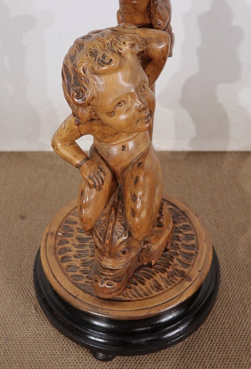 photo vinterior "Eros Riding A Dolphin" Harness In Natural Wood And Blackened Wood, Napoleon III Style, 19th Century