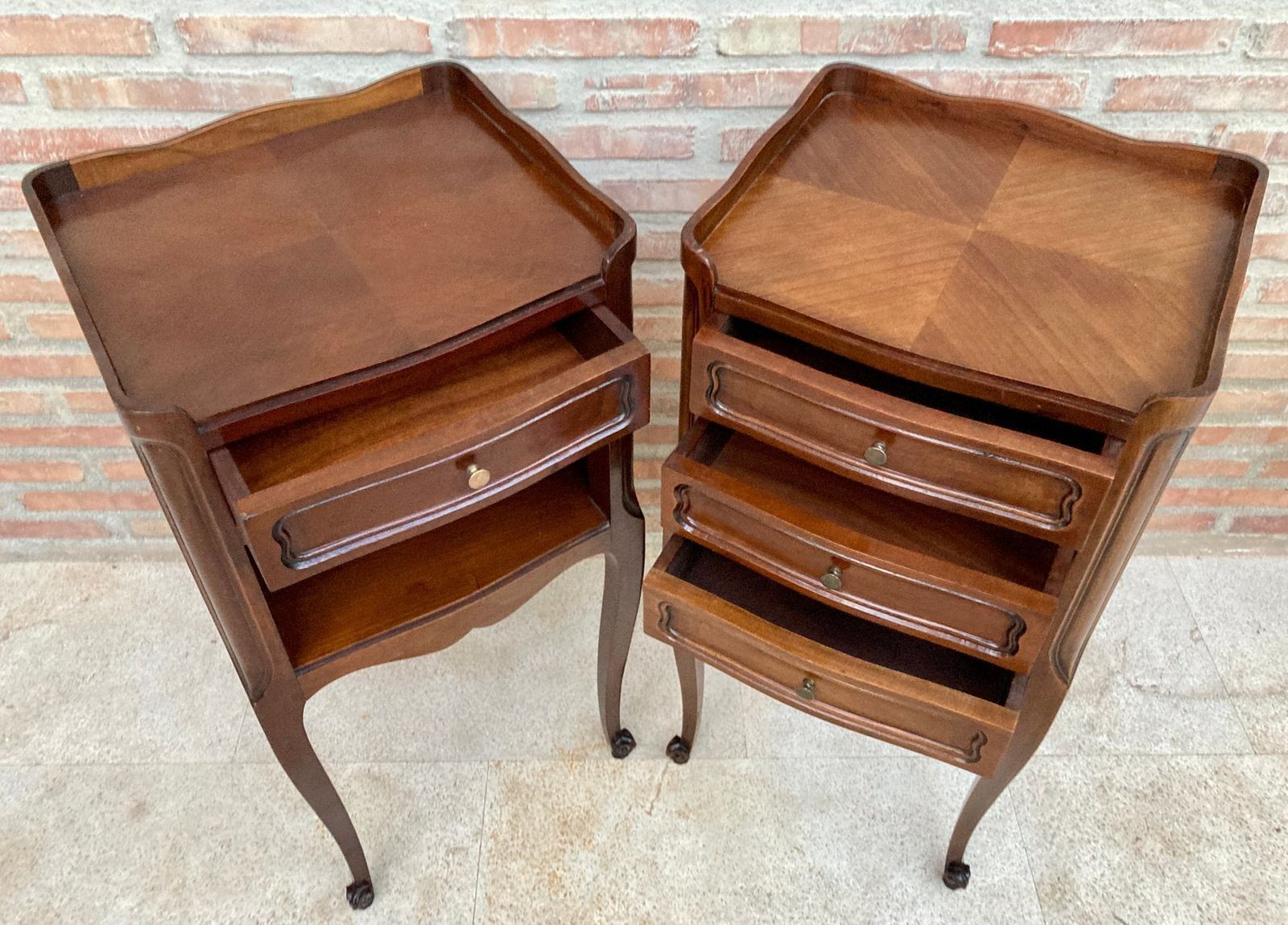 French Walnut Nightstand With Drawers And Shelf, 1950s, Set Of 2 photo buy