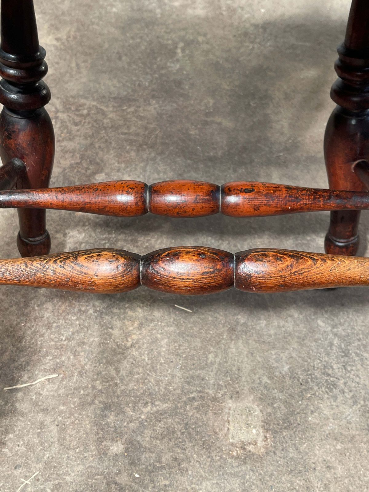 photo furniture Exceptional Antique English Elm Captains Elbow/Desk Chair With Makers Initials & Original Oxidised Treacle Black/Red Paintwork Circa 1850
