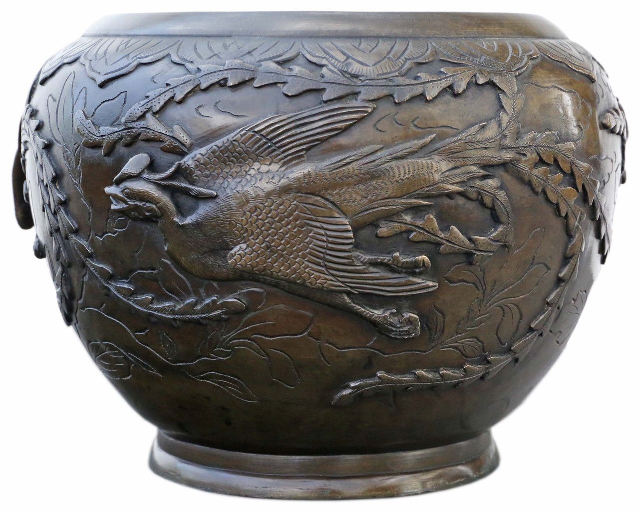 Antique Large Fine Quality Oriental Japanese 19th Century Meiji Period Bronze Bowl Censor Jardinière Planter