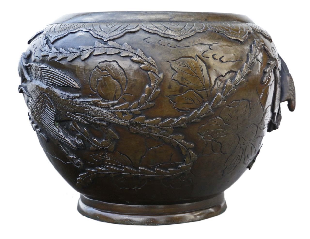 Antique Large Fine Quality Oriental Japanese 19th Century Meiji Period Bronze Bowl Censor Jardinière Planter photo furniture