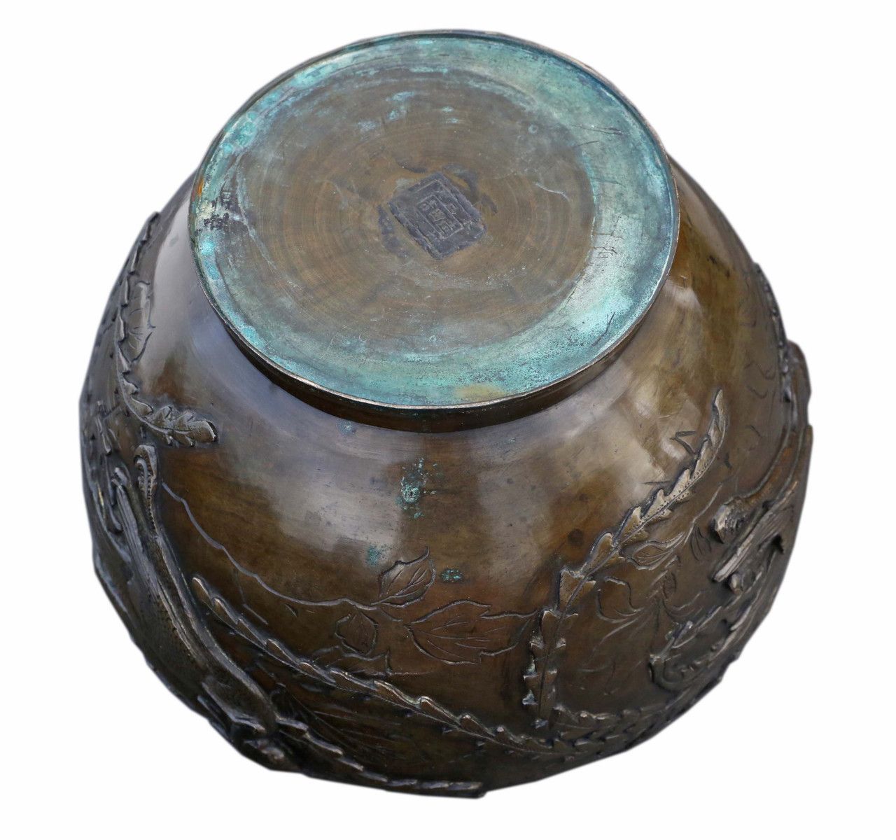 Antique Large Fine Quality Oriental Japanese 19th Century Meiji Period Bronze Bowl Censor Jardinière Planter photo vinterior