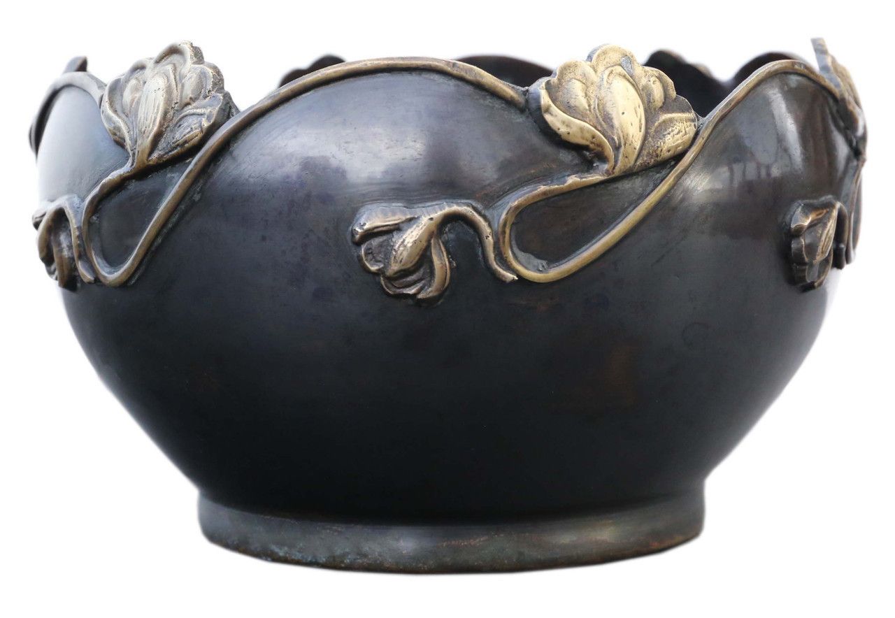 Antique Large Quality Art Nouveau Jardinière Bowl Censor Planter Japanese Oriental Mixed Metal