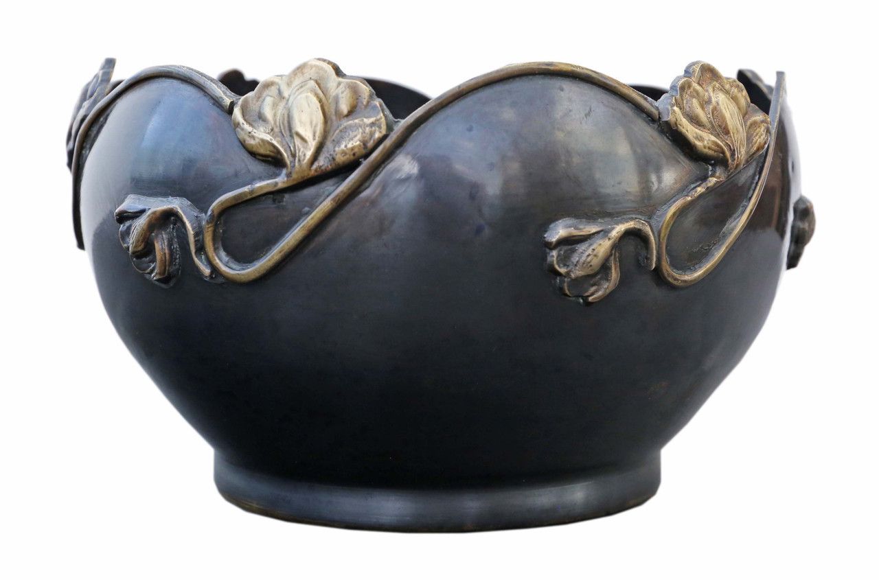 Antique Large Quality Art Nouveau Jardinière Bowl Censor Planter Japanese Oriental Mixed Metal photo furniture