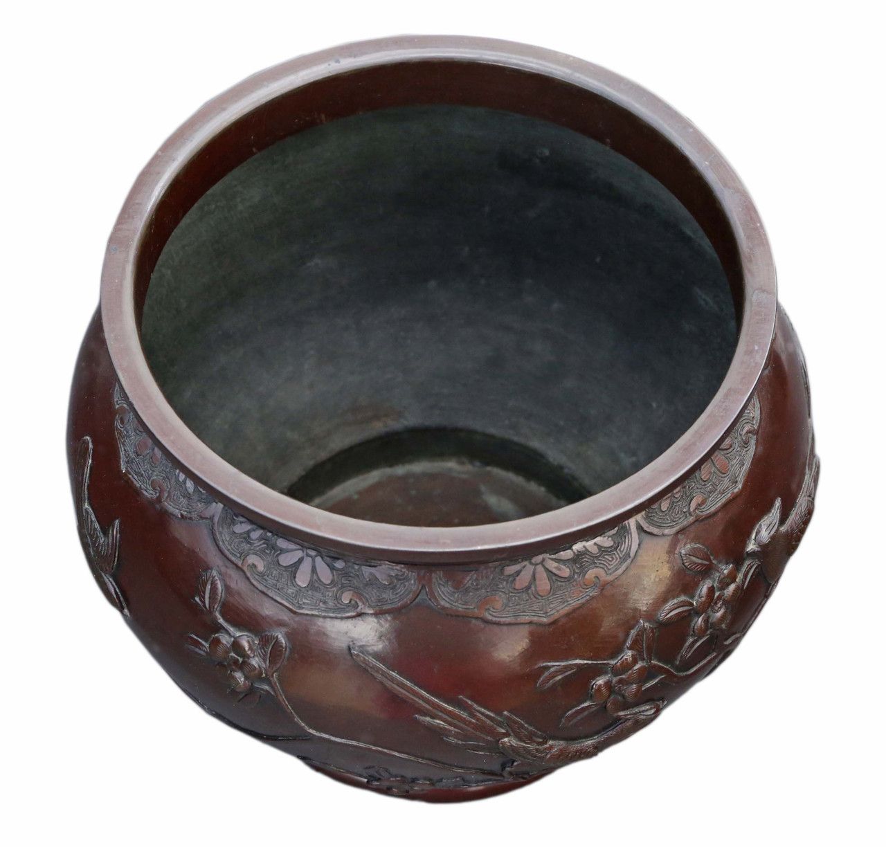 Antique Large Quality Oriental Japanese Bronze Jardinière Bowl Censor Planter Meiji Period photo vinterior