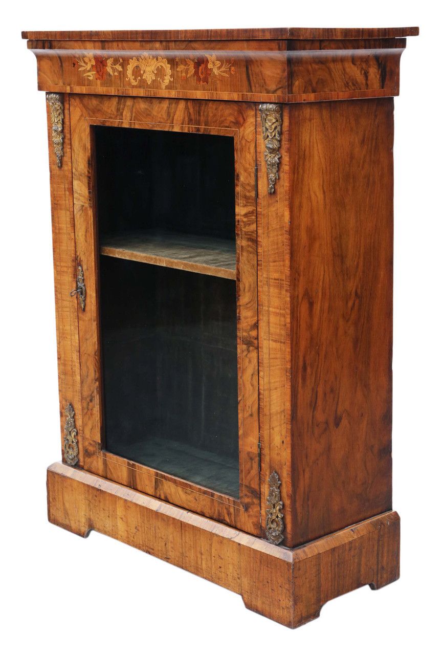 Antique C1880 Quality Inlaid Burr Walnut Pier Display Cabinet C1880 photo furniture