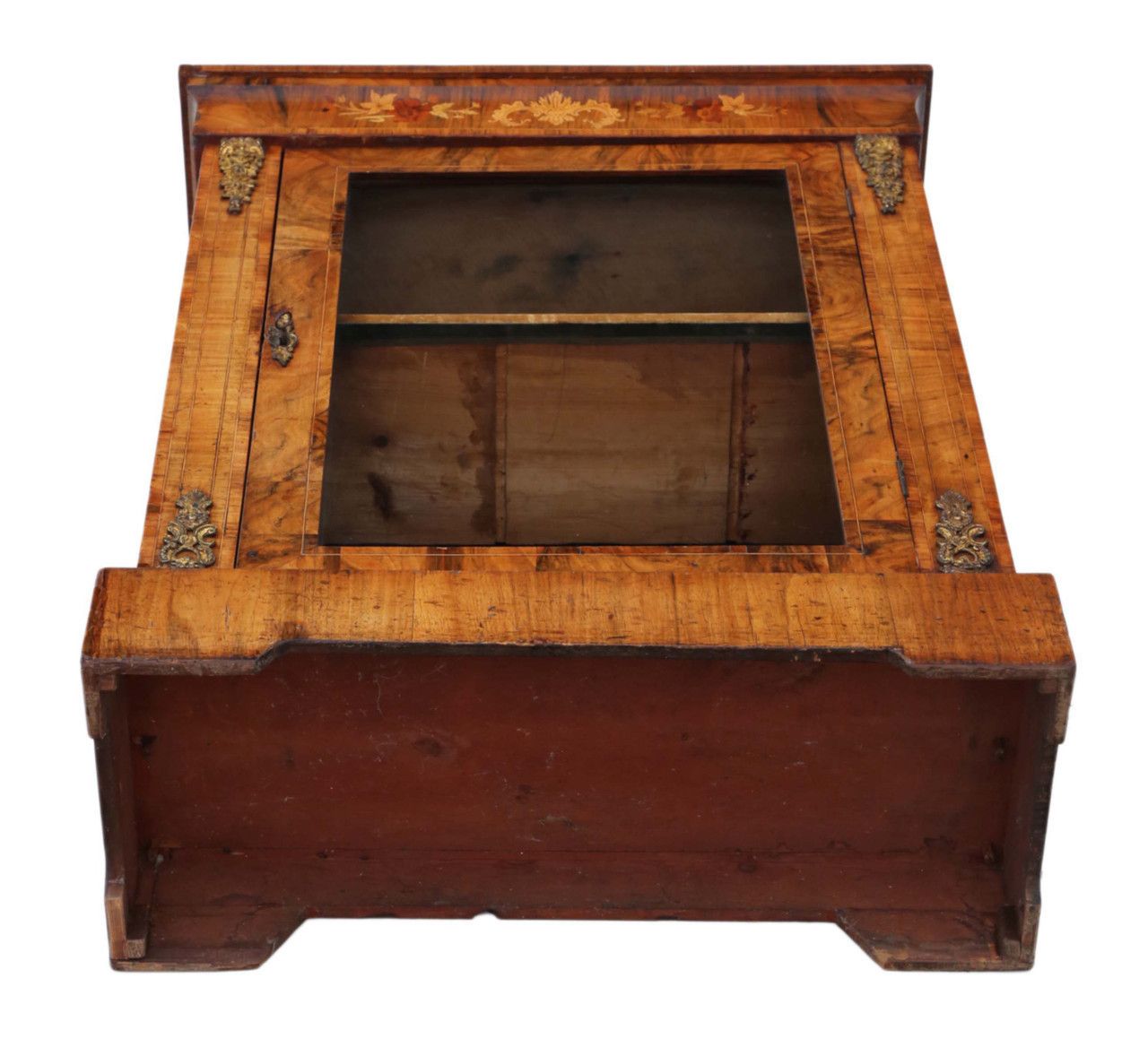 Antique C1880 Quality Inlaid Burr Walnut Pier Display Cabinet C1880 photo vintage