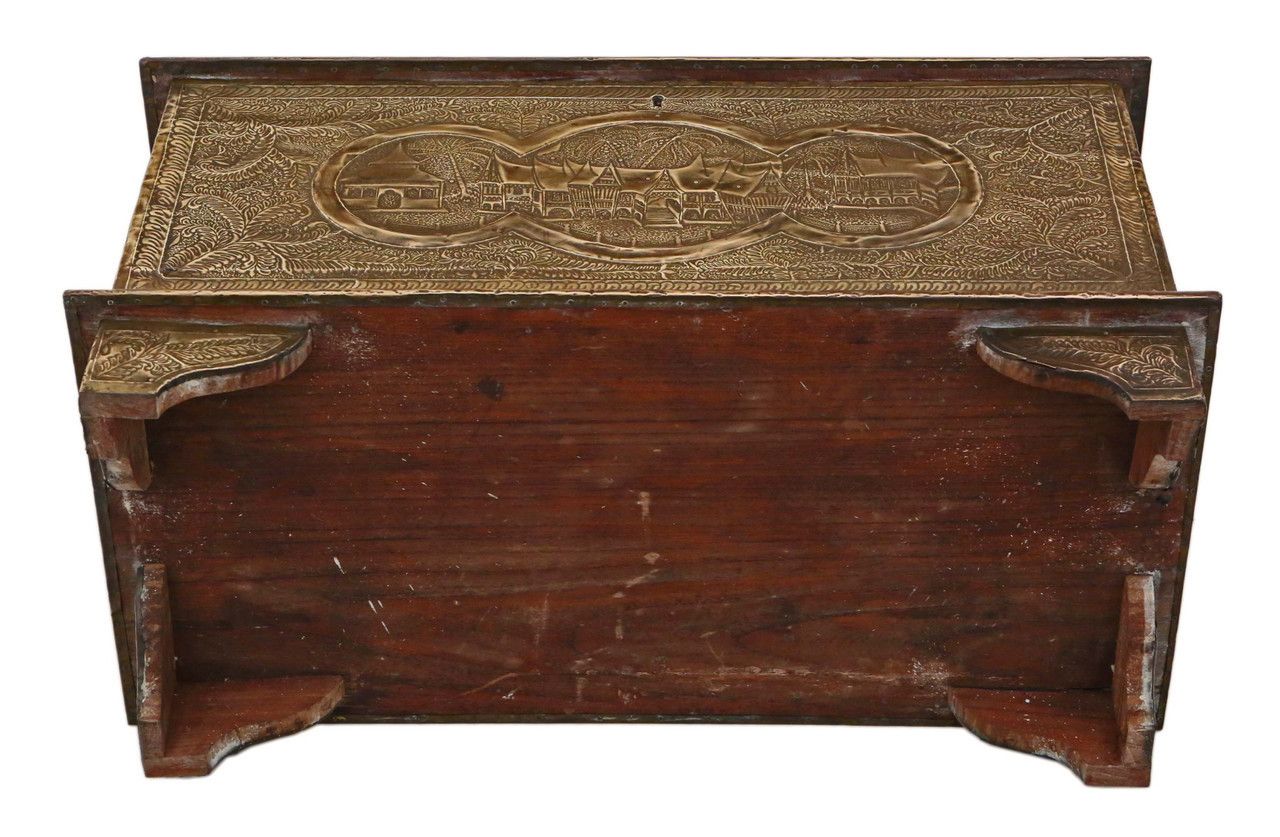 Antique Fine Quality Chinoiserie Chinese Brass Covered Camphor Wood Chest Coffer photo buy