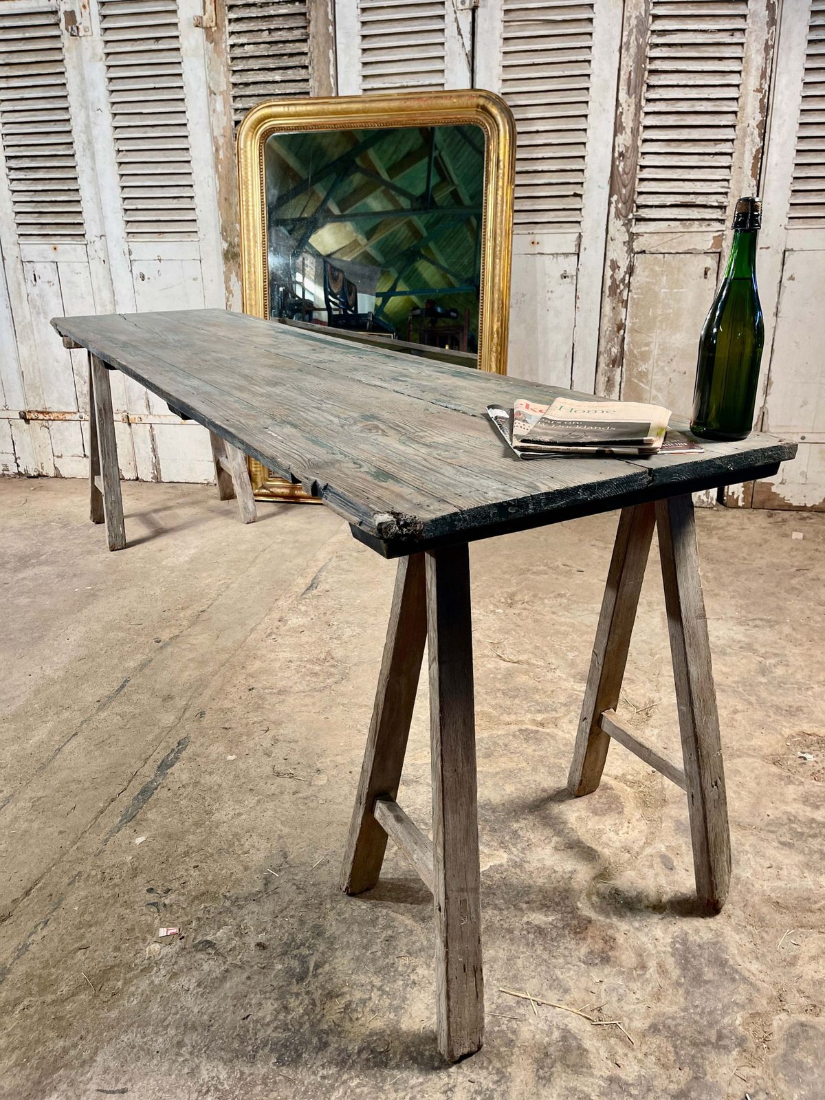 Fabulous Large 2.6 Metre Antique French Limed Oak “A” Frame Provincial Vendange Wine/Tavern Tasting Table Circa 1890 photo furniture