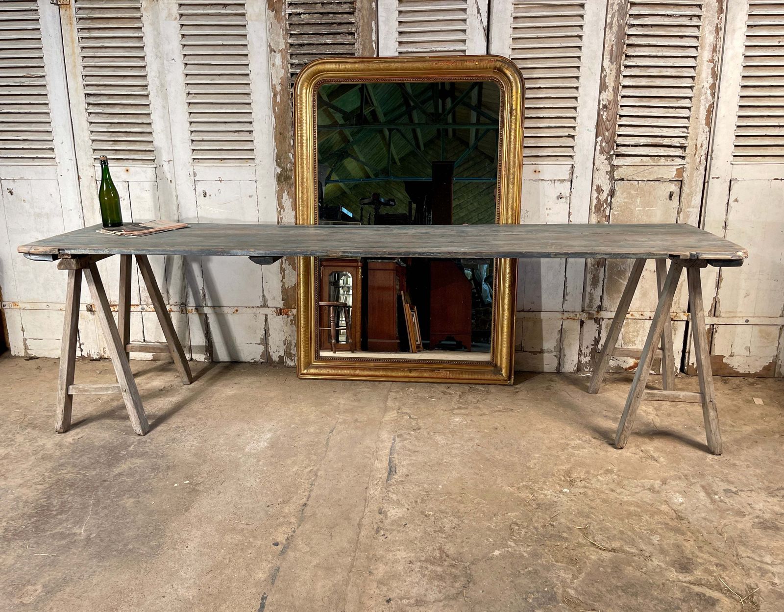Fabulous Large 2.6 Metre Antique French Limed Oak “A” Frame Provincial Vendange Wine/Tavern Tasting Table Circa 1890 photo for sale