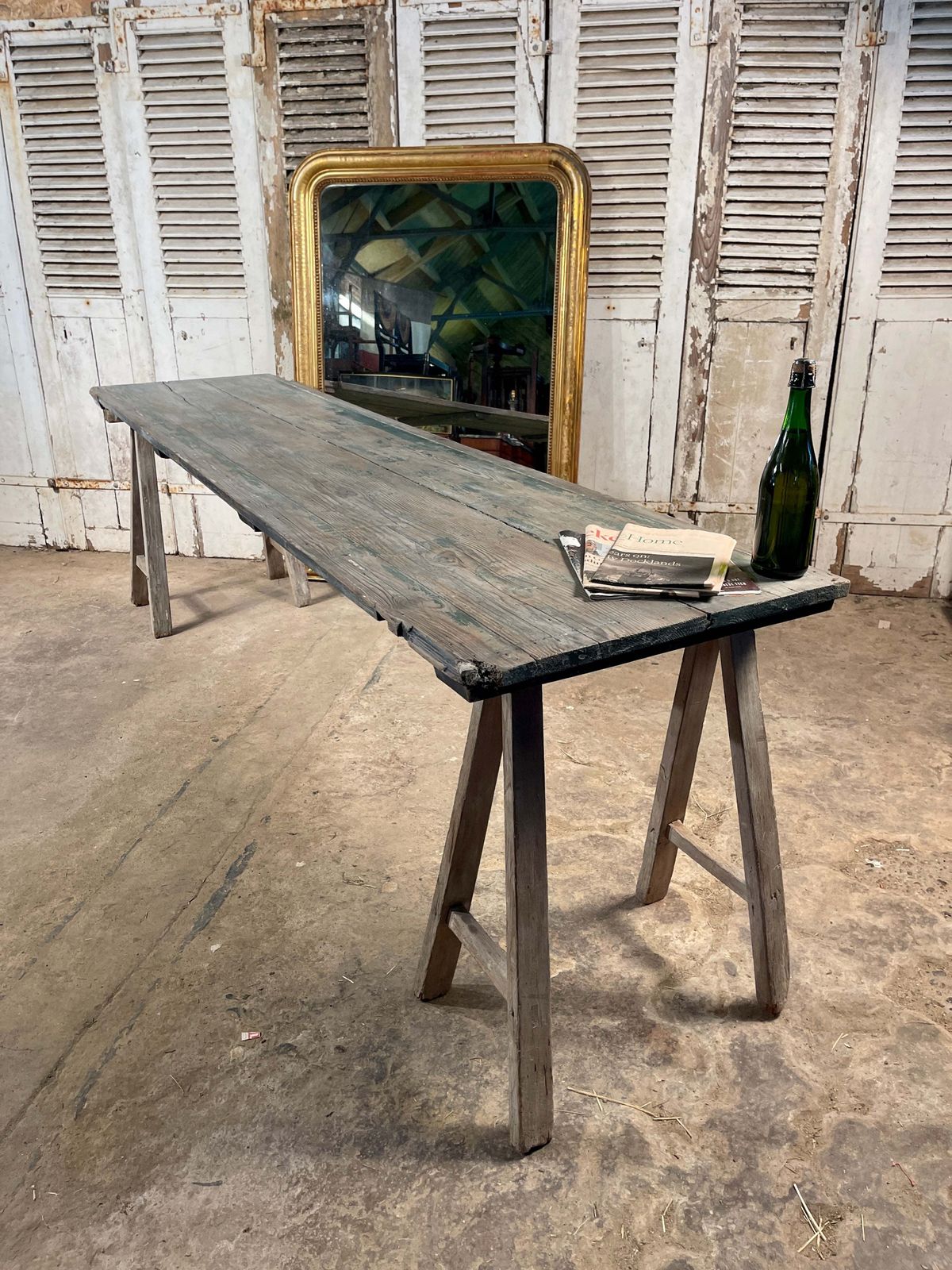 photo buy Fabulous Large 2.6 Metre Antique French Limed Oak “A” Frame Provincial Vendange Wine/Tavern Tasting Table Circa 1890