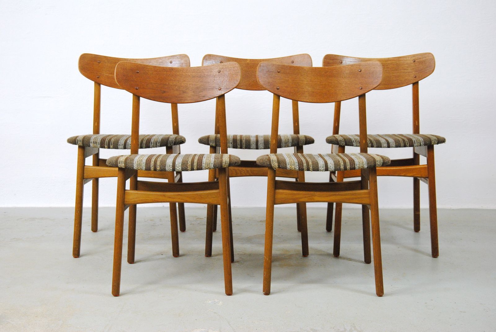 Set Of Five Danish Dining Chairs In Teak And Oak 1960's photo furniture