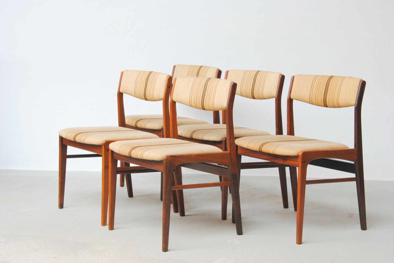 Set Of Five Restored Rosewood Dining Chairs Custom Upholstery Included 1970's photo furniture