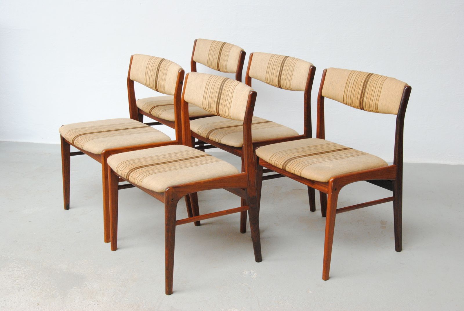 Set Of Five Restored Rosewood Dining Chairs Custom Upholstery Included 1970's photo Furniture