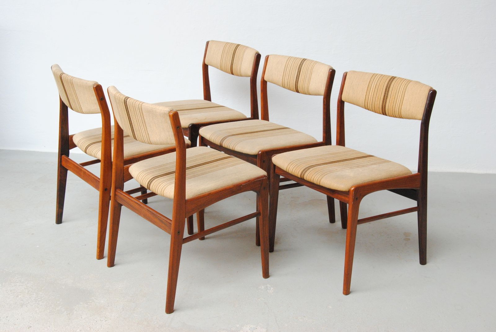 Set Of Five Restored Rosewood Dining Chairs Custom Upholstery Included 1970's