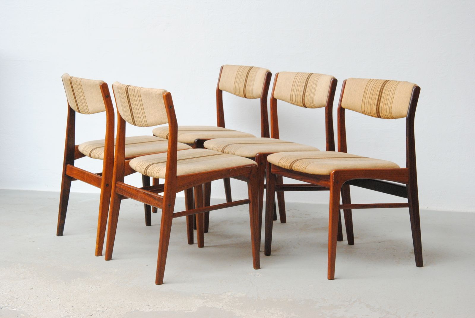 Set Of Five Restored Rosewood Dining Chairs Custom Upholstery Included 1970's photo vinterior
