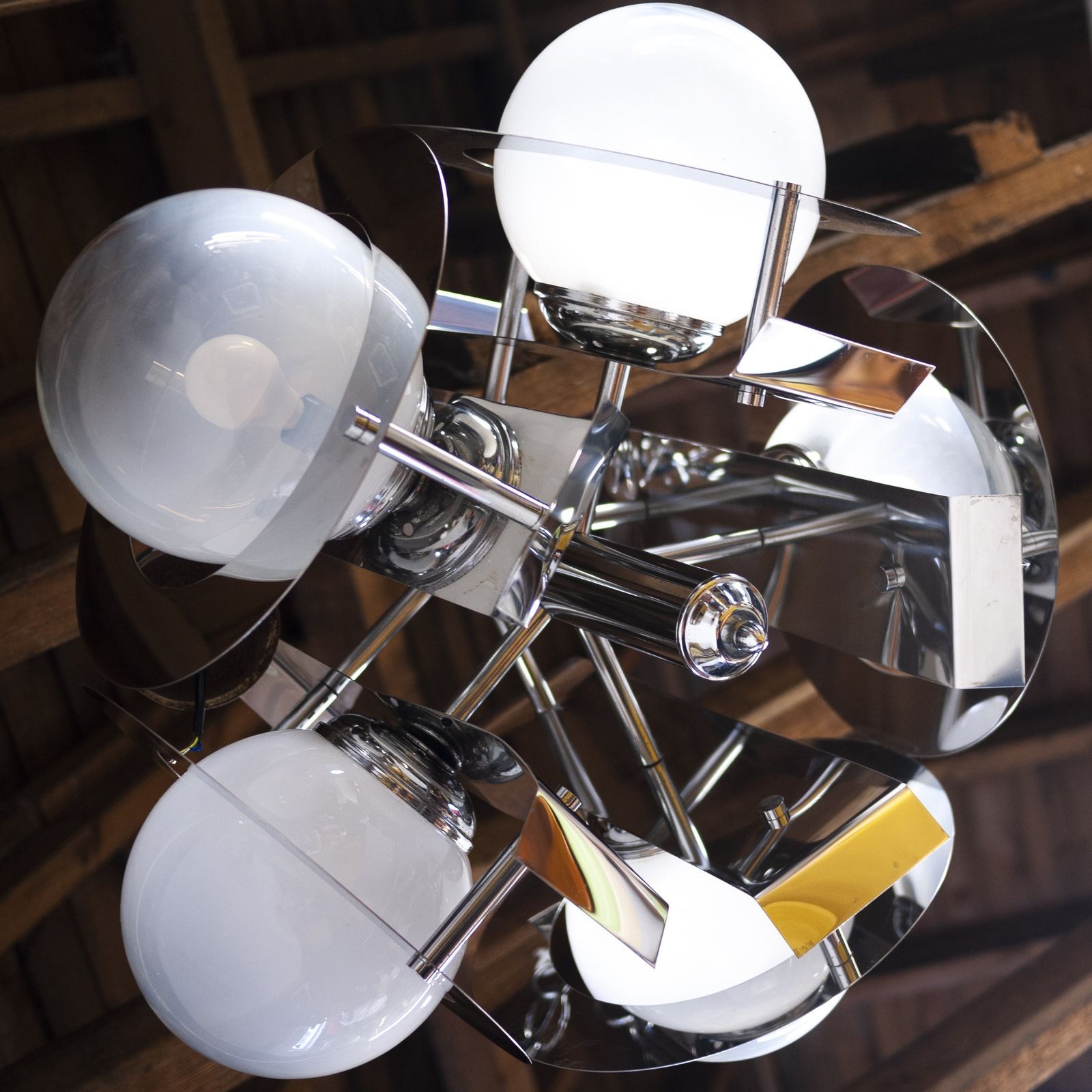 photo for sale Vintage Geometric Chrome And Glass Chandelier By A.V. Mazzega, 1970s