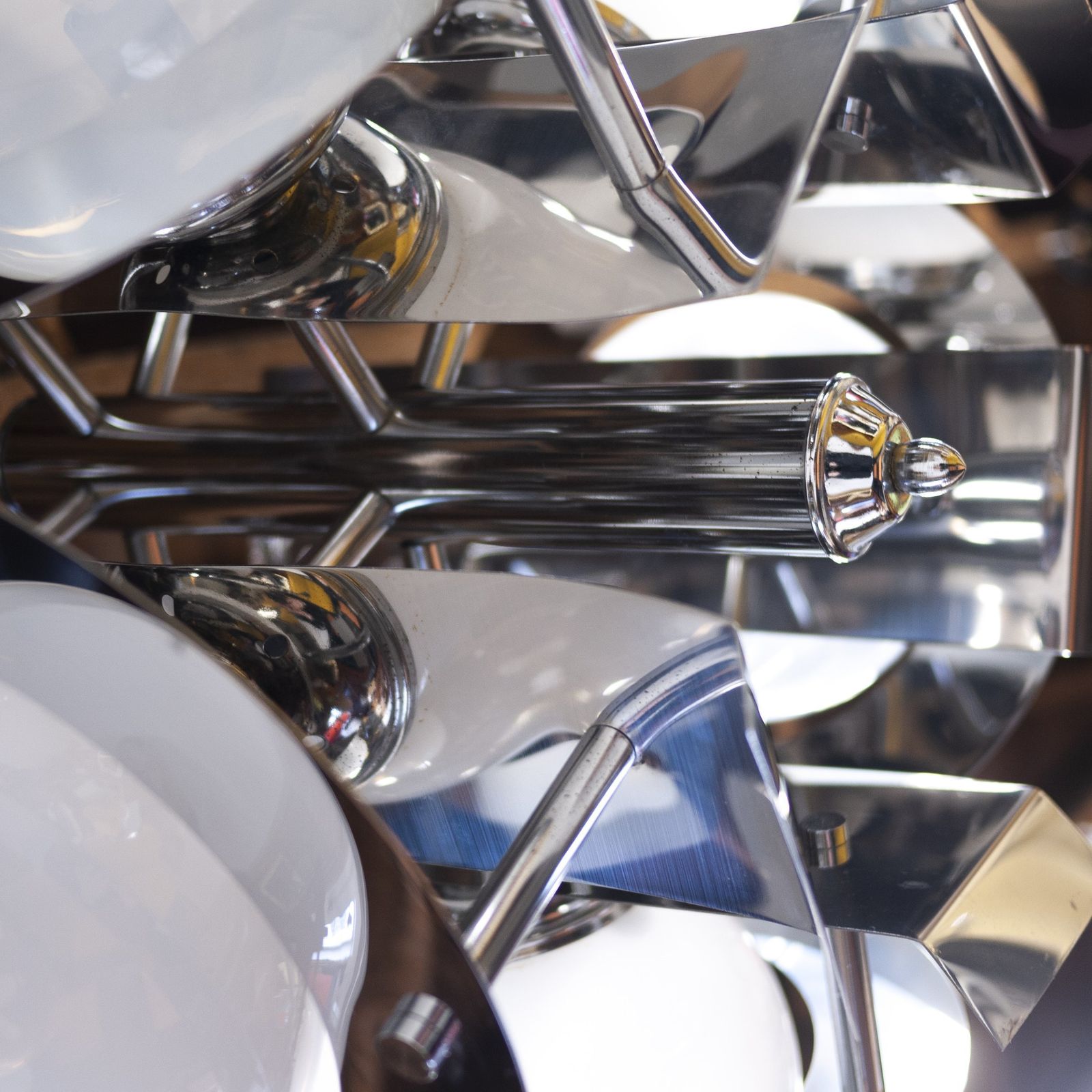 Lighting Vintage Geometric Chrome And Glass Chandelier By A.V. Mazzega, 1970s photo