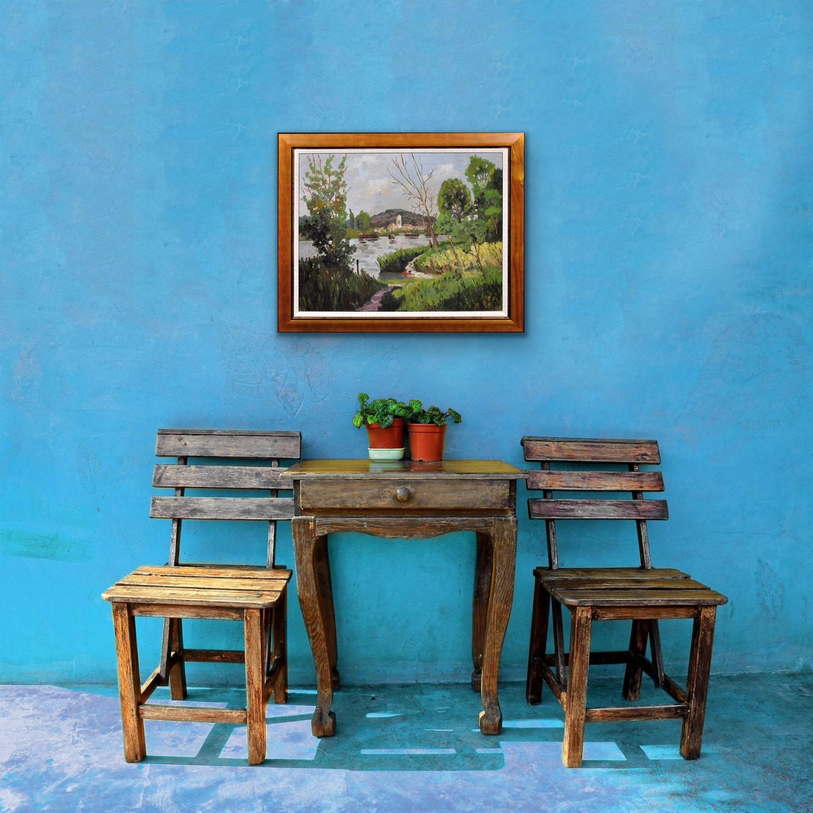 985.0 Torcello. Venice Lagoon. Framed  Mid 20th Century Oil Painting. Signed Ivor Davies, Dated 1961. Decorative Venetian Landscape. photo