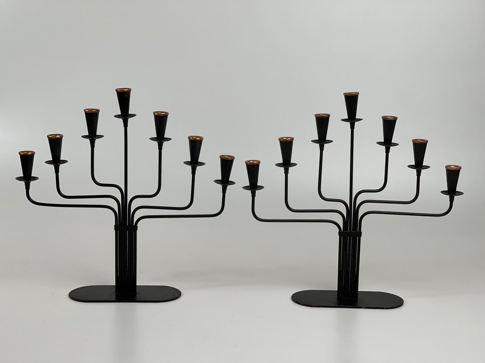 Pair Of Seven Armed Candlesticks By Ab Järnarmatur In Hillerstorp, Sweden, For Small Candles