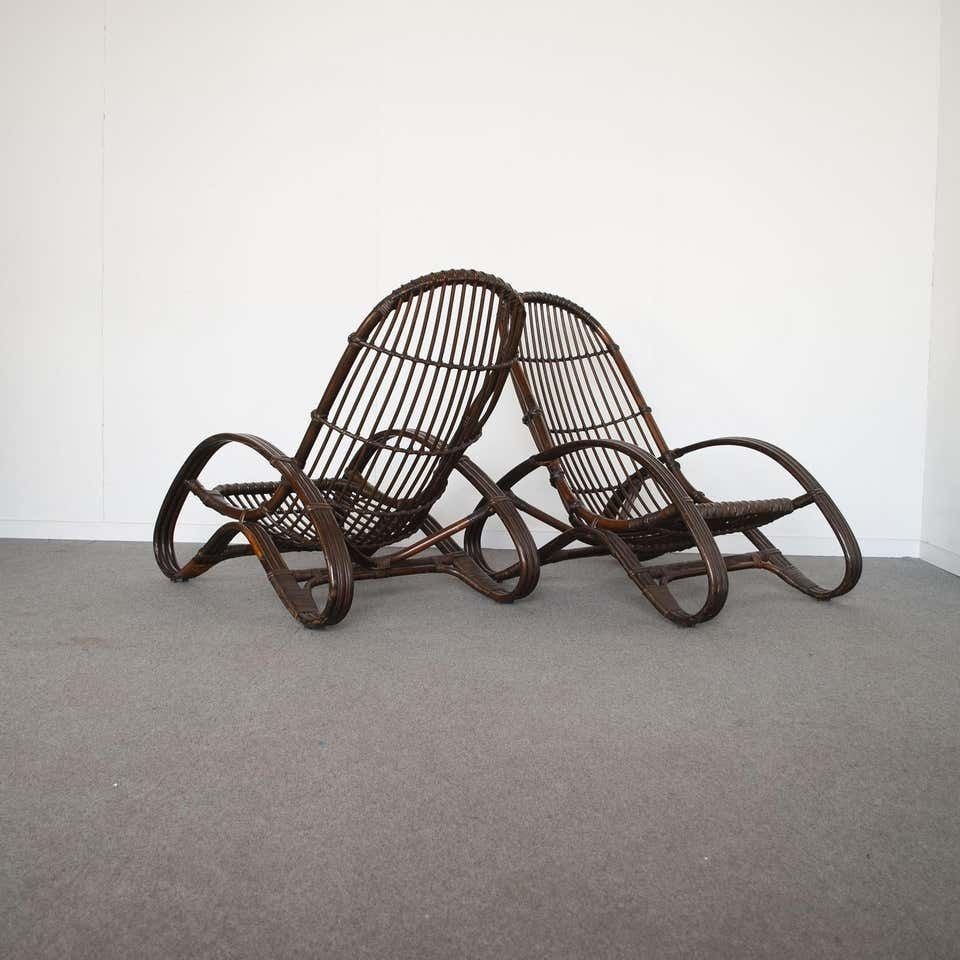 Mid Century Italian Bamboo Lounge Chairs 1960s photo buy