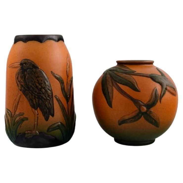 Ipsen's Denmark Two Vases In Hand Painted And Glazed Ceramics 1920s/30s