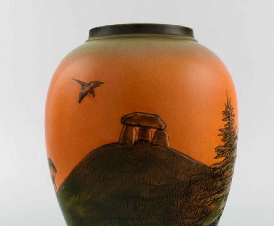 Ipsen's Denmark Vase In Glazed Ceramics Hand Painted Landscape 1920s/30s photo Home Decor