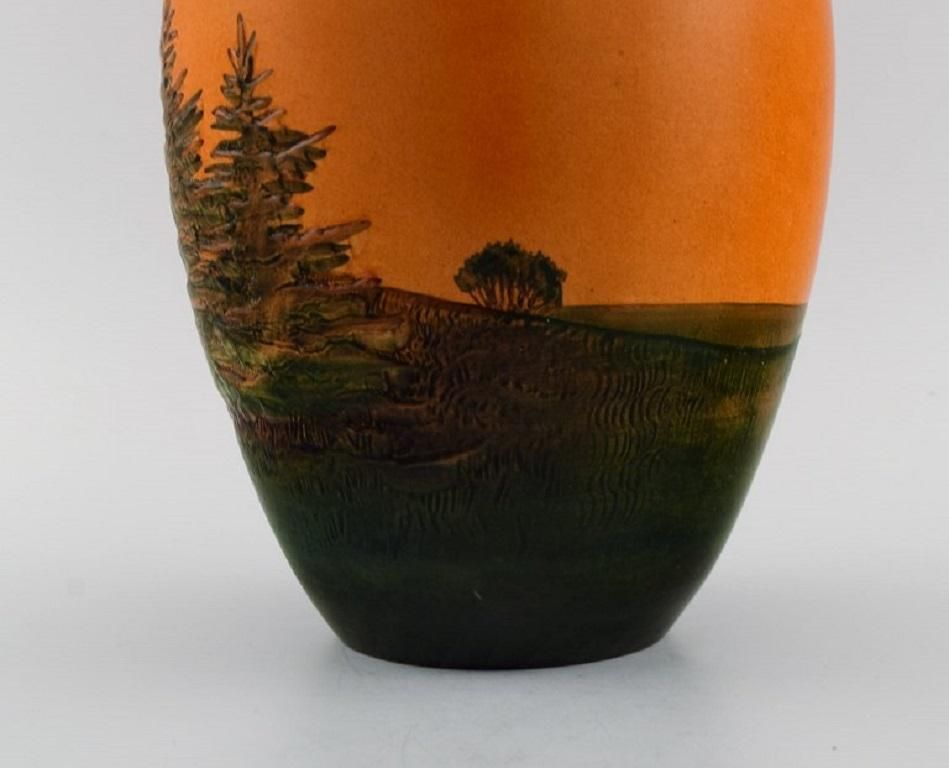 Ipsen's Denmark Vase In Glazed Ceramics Hand Painted Landscape 1920s/30s photo 289.0