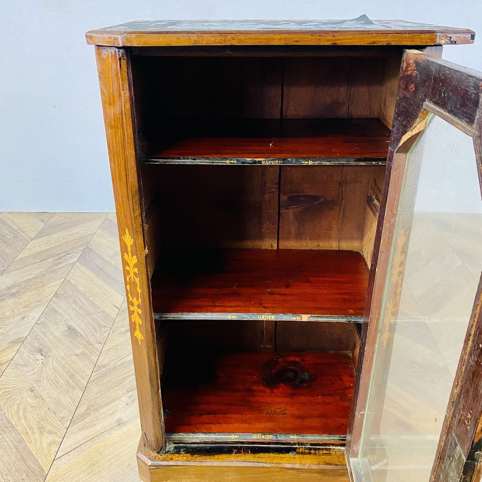 Antique Music Cabinet, Inlaid On Castors, Circa 1900s photo furniture