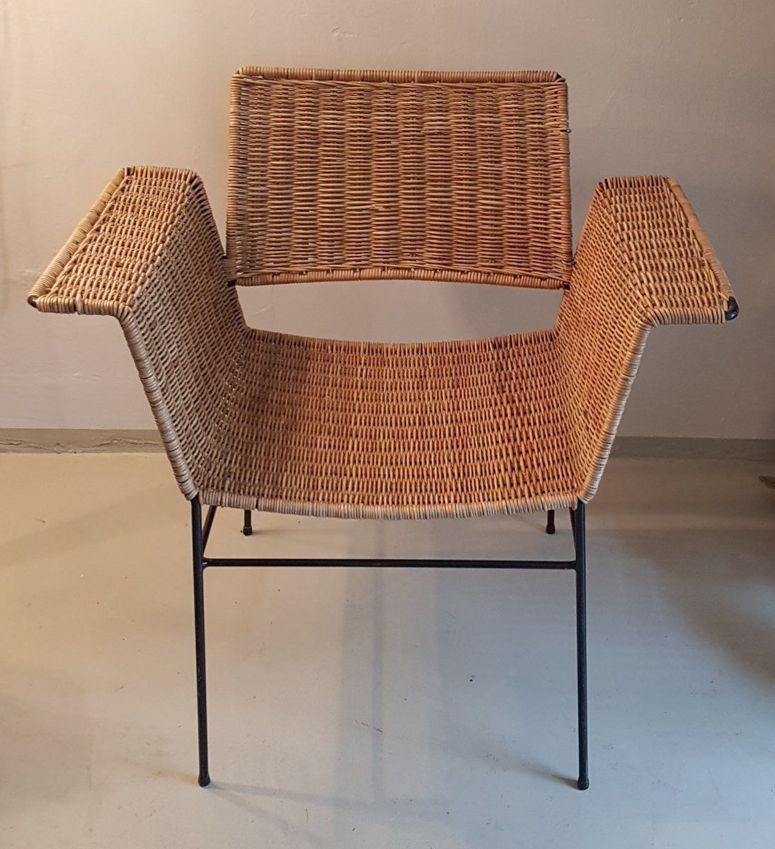 Mid Century German Wicker Armchair By Herta Maria Witzemann For Erwin Behr, 1960s