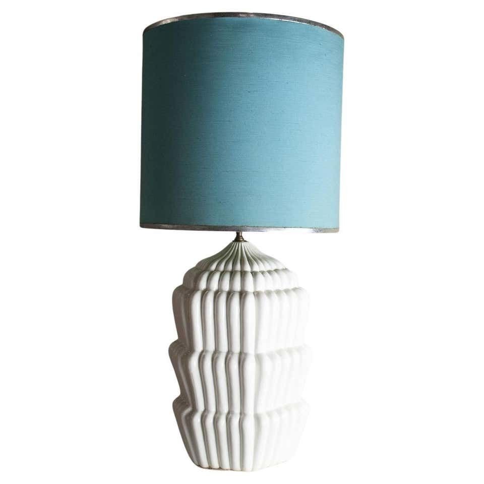 Tommaso Barbi Italian Midcentury White Ceramic Table Lamp Depicting A Cake 60's